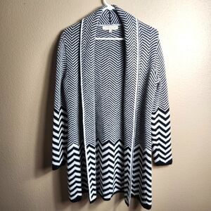 Lineamaglia Womens Black/White Chevron Wool Blend Long Open LS Cardigan |S|
